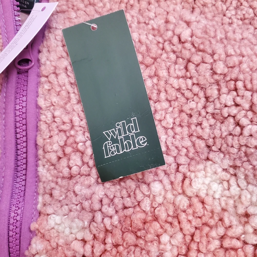 Full Zip Sherpa Fleece Jacket Wild Fable Pink Landscape Mens Womens NWT - Picture 5 of 6